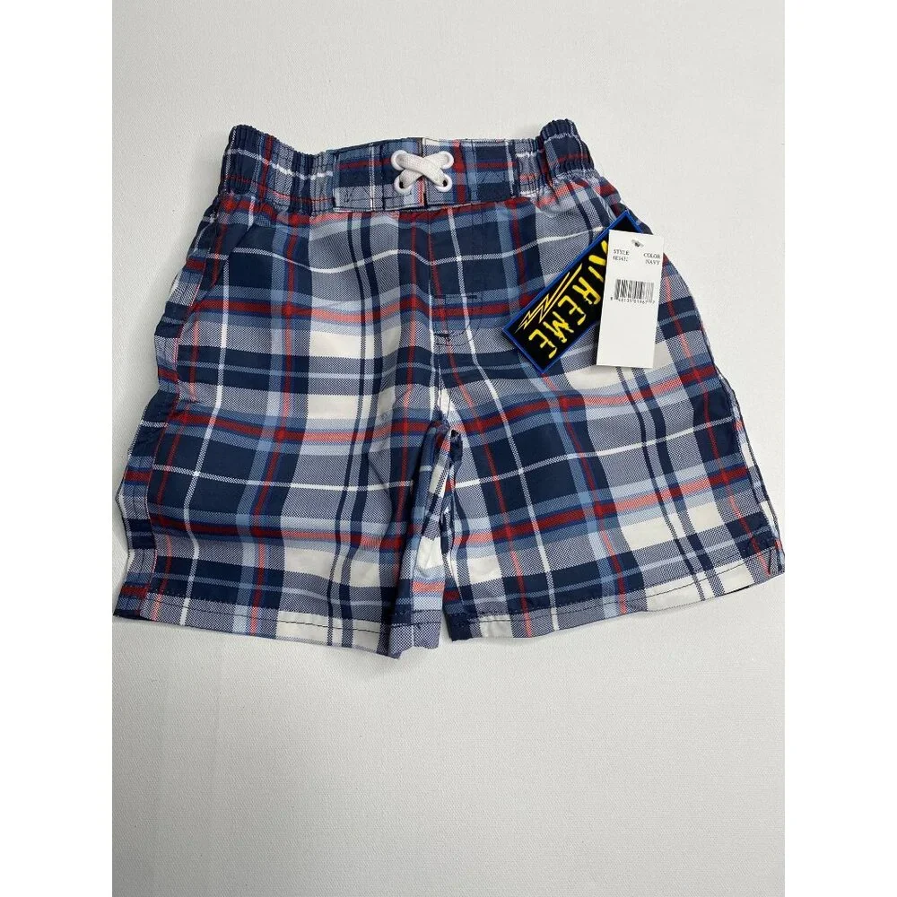 Xtreme Boys Toddler Blue Plaid Swim Trunks Shorts 24 months